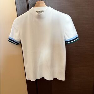 Akris White Tee with Blue and Green Stripes